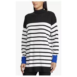 EUC Ralph Lauren Color Block White Blue Black Stripe Gold Buttons Women Sz L